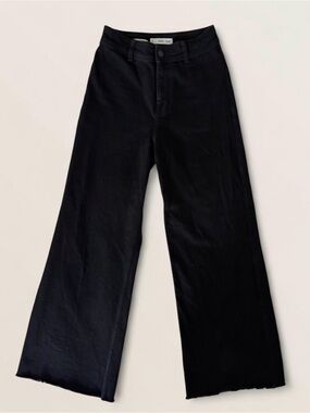 Mango Black Wide Leg 99% Cotton Pants Raw Hem - Size 4